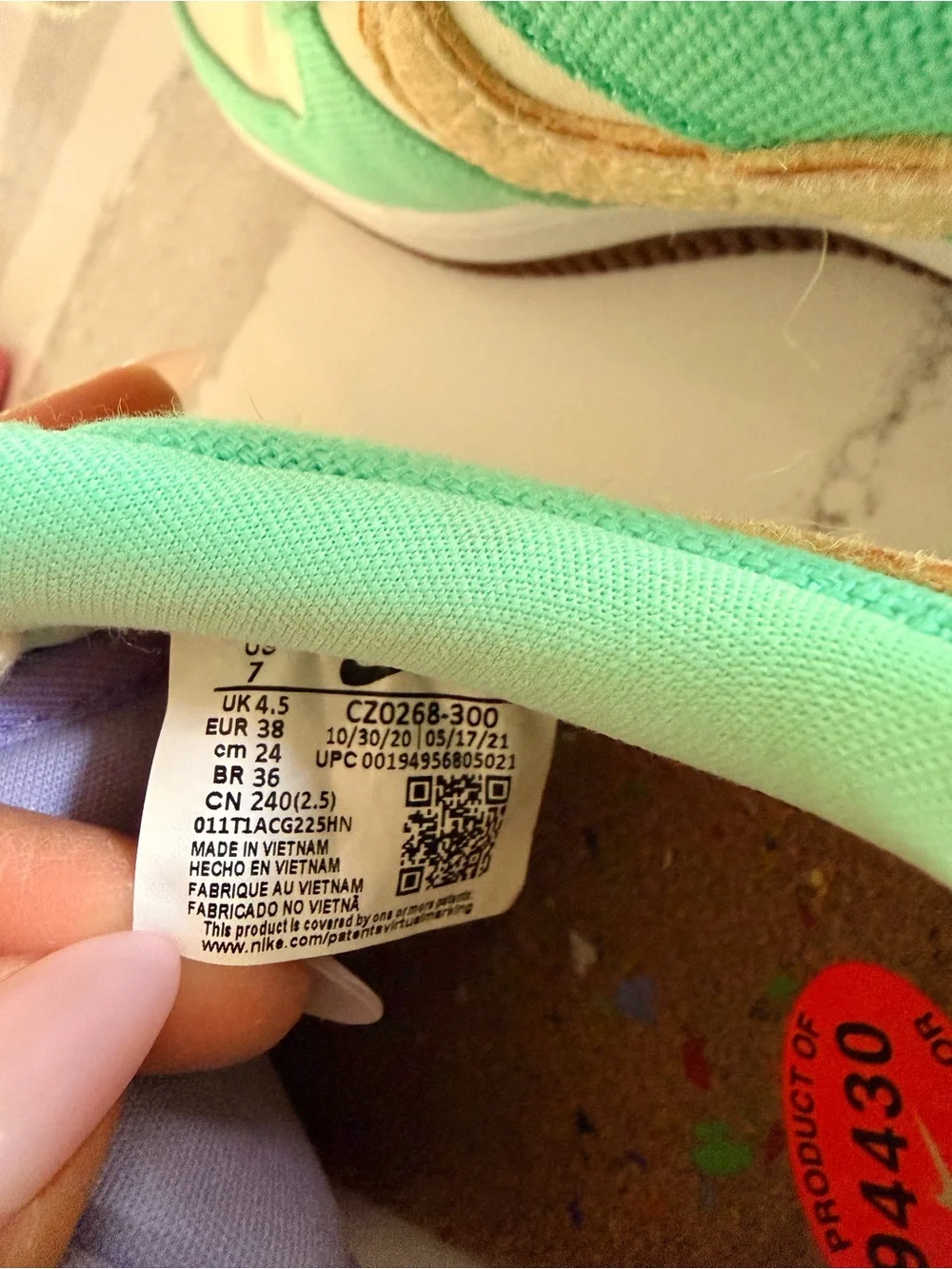 Nike Mint Green and Cream Sneakers - Pineapple leather - vegan